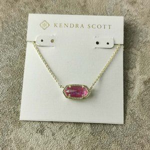 Kendra Scott Gold Fuchsia Kyocera Opal Elisa Pendant Necklace NEW w/dust bag